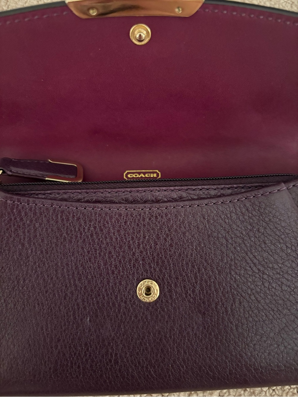 Coach Soft Leather Slim Envelope Wallet Plum Burgundy Gold Hardware - Picture 6 of 7